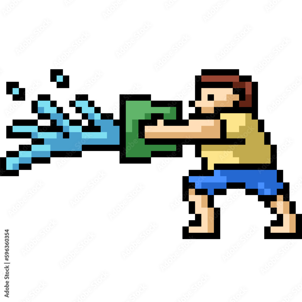 pixel art man play water