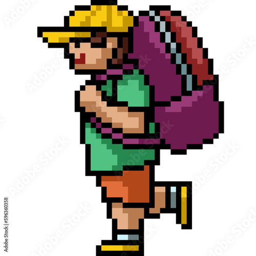 pixel art man travel backpack © Saphatthachat