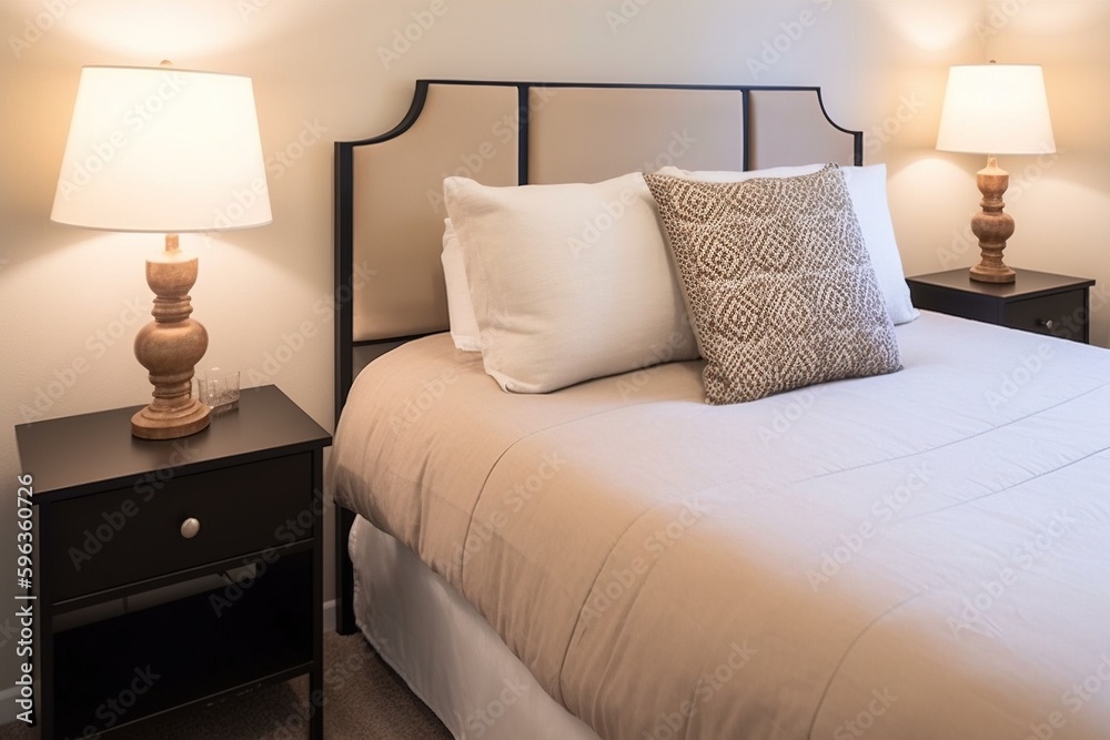 Obraz premium a bedroom with a bed nightstands and a night stand