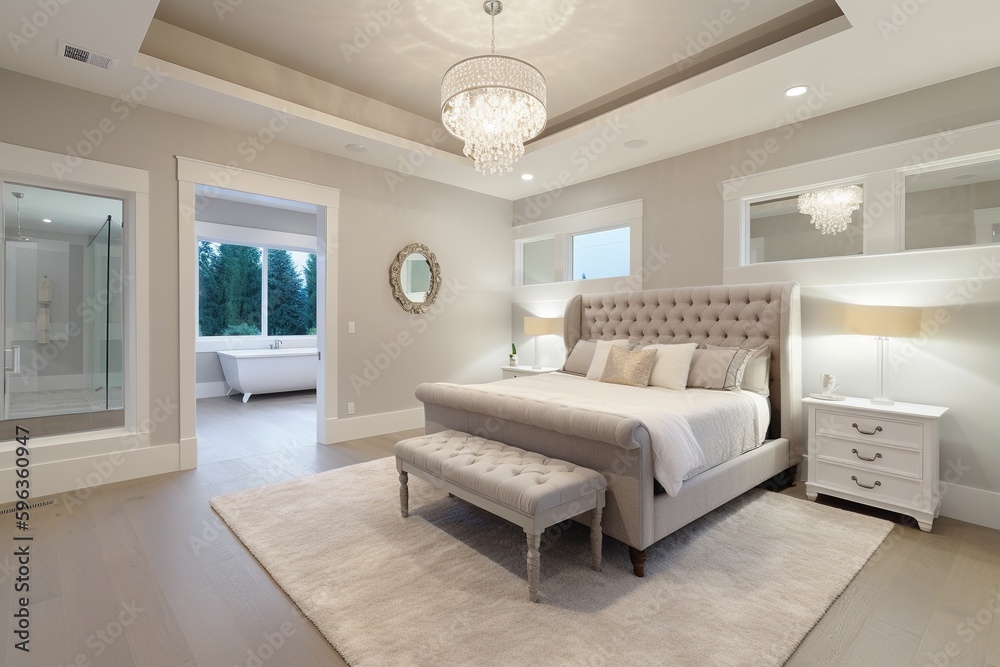 Fototapeta premium Bedroom and Master Bathroom in New Luxury Home