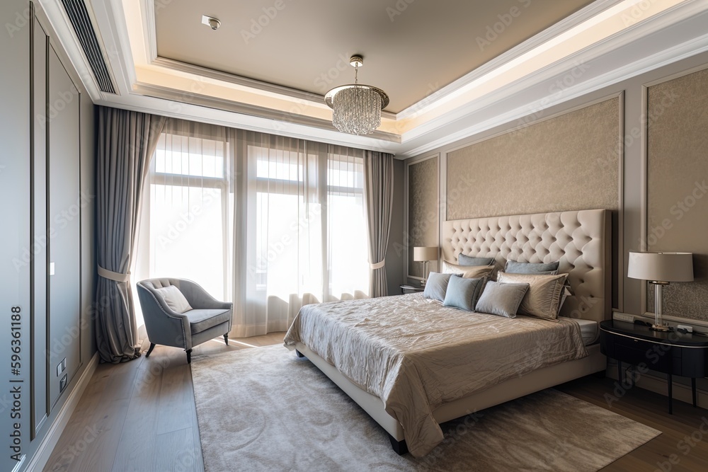  Cozy spacious bedroom in luxury apartment