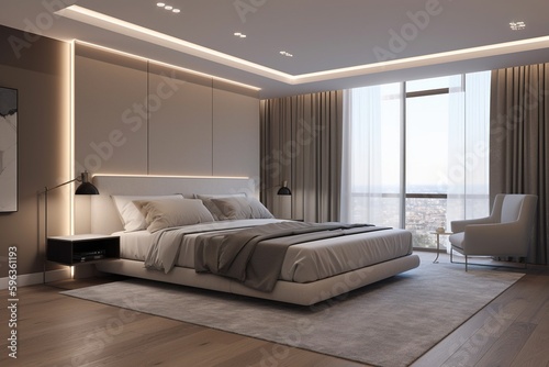 Cozy spacious bedroom in luxury apartment 