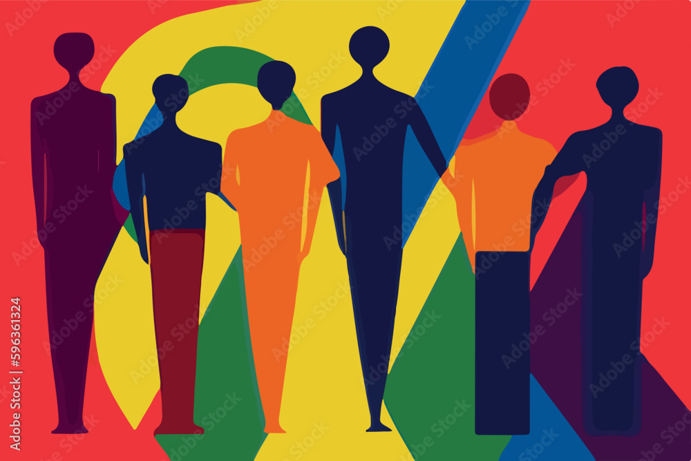 Striking and colorful illustration of LGBT individuals in a loving and supportive atmosphere