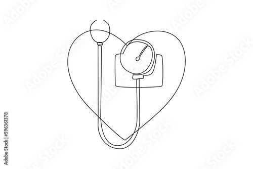 Continuous one line drawing sphygmomanometer. World hypertension day concept. Single line draw design vector graphic illustration.