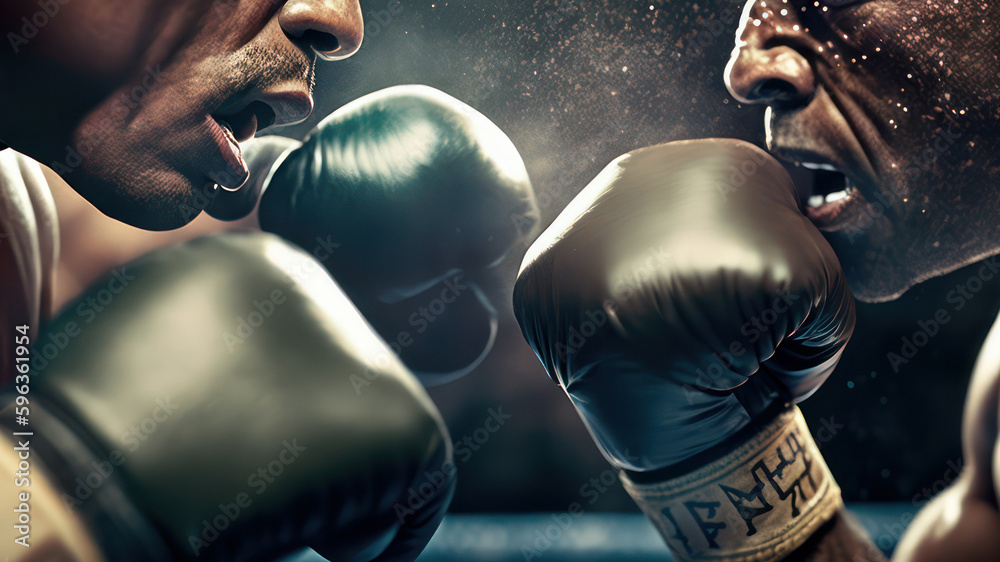 Two boxers hitting each other. Boxers fight each other in the ring