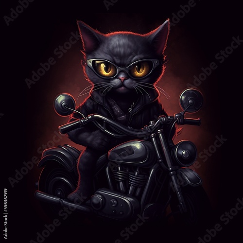 biker cat on a harley, cartoon style, generative ai © davello