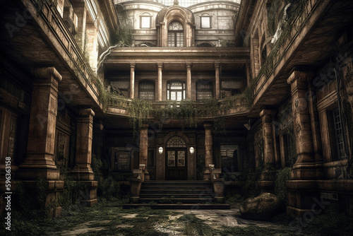 Illustration eines gruseligen Raums in einem alten Gebäude wie aus einem Horrorfilm  © obey24com