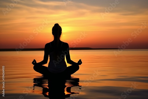 Yoga meditation, yoga teacher, nature buddhist, practicing yoga, zen buddhism. Generative AI.