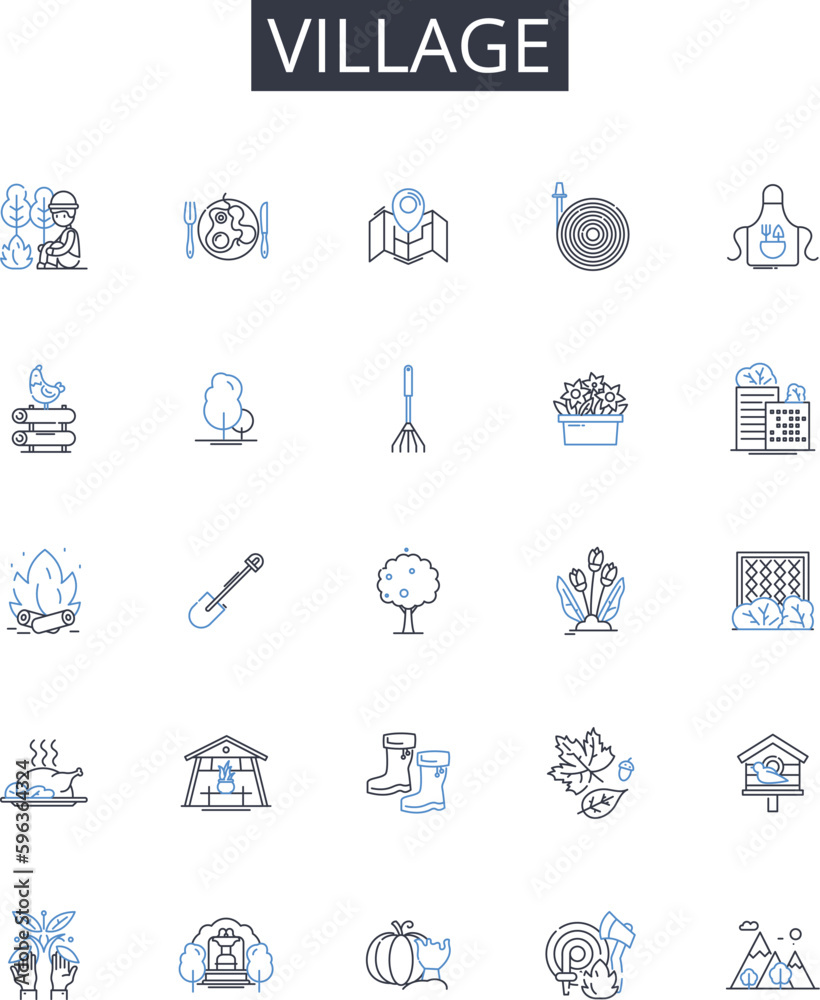Village line icons collection. Collaboration, Communication, Support, Unity, Trust, Synergy, Encouragement vector and linear illustration. Dedication,Cohesion,Diversity outline signs set Generative AI
