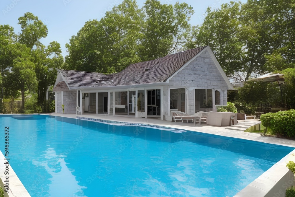Fototapeta premium Lattice Brick Poolhouse - generative ai