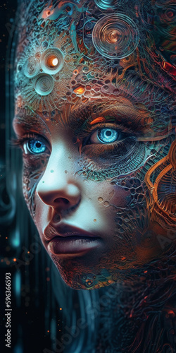 psychedelic biomechanical hot babe from another dimension , Generative AI