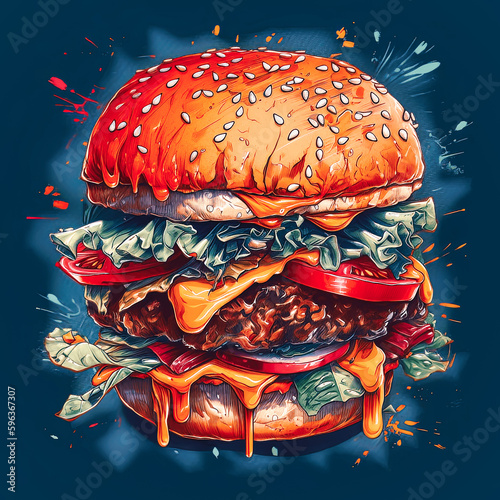 Hamburger colorful fast food depicted as design illustration