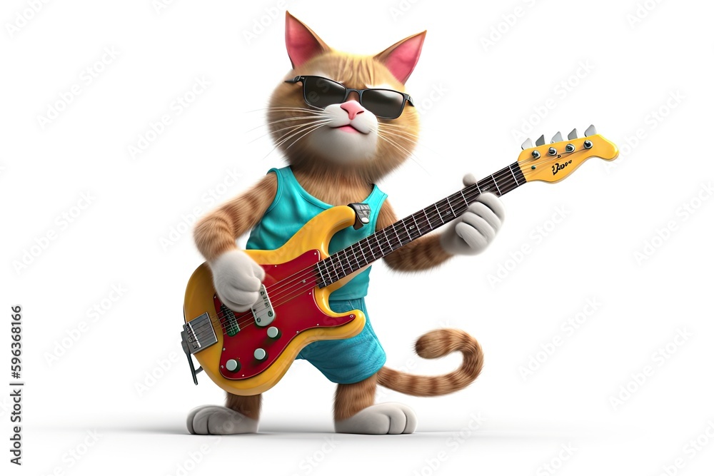 Red cat rockers playing electric guitar isolated on white, illustration Red cat rockers playing electric guitar isolated on white, illustration