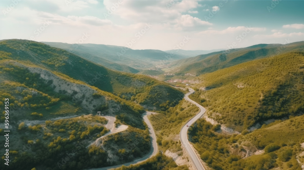 aerial view of a road in the mountains in summer. Generative AI aerial view of a road in the mountains in summer. Generative AI
