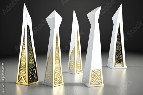 Mystic Obelisks  White  Gold  Black - generative ai