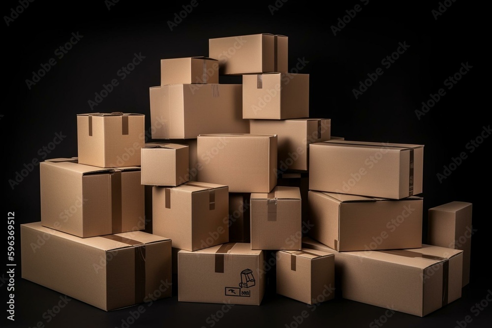 Cardboard boxes on white. Logistics, delivery, transport, warehouse storage. Generative AI