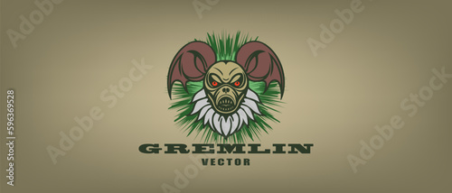 Vector scary horrible disgusting gremlin muzzle. Freak portrait. An unpleasant mythical animal. Logo, sticker or emblem.
