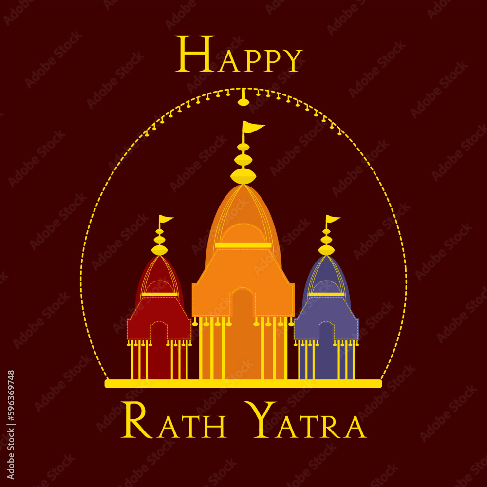 Vector Illustration of Ratha Yatra of Lord Jagannath, Balabhadra and Subhadra on Chariot.Odisha god Rathyatra Festival 