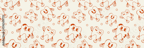 Grange cartoon teeth characters. Tooth concept.Background for poster,fabric print,wrapping paper.Seamless vector pattern