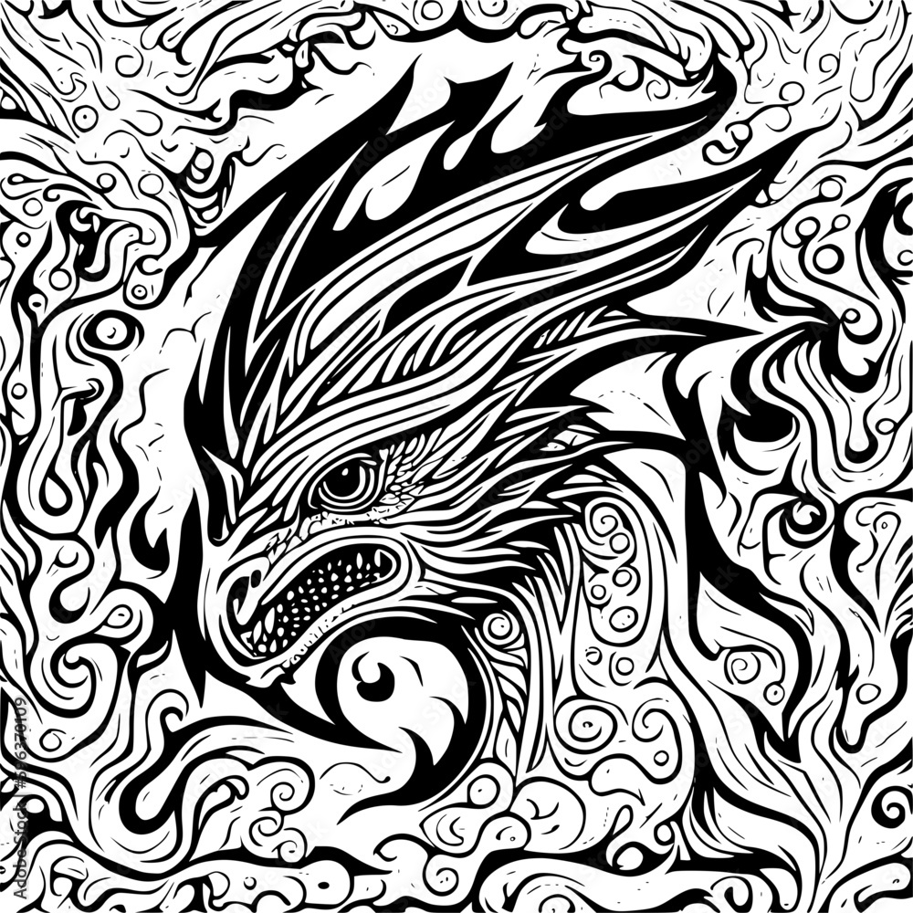 black and white dragon tattoo vector
