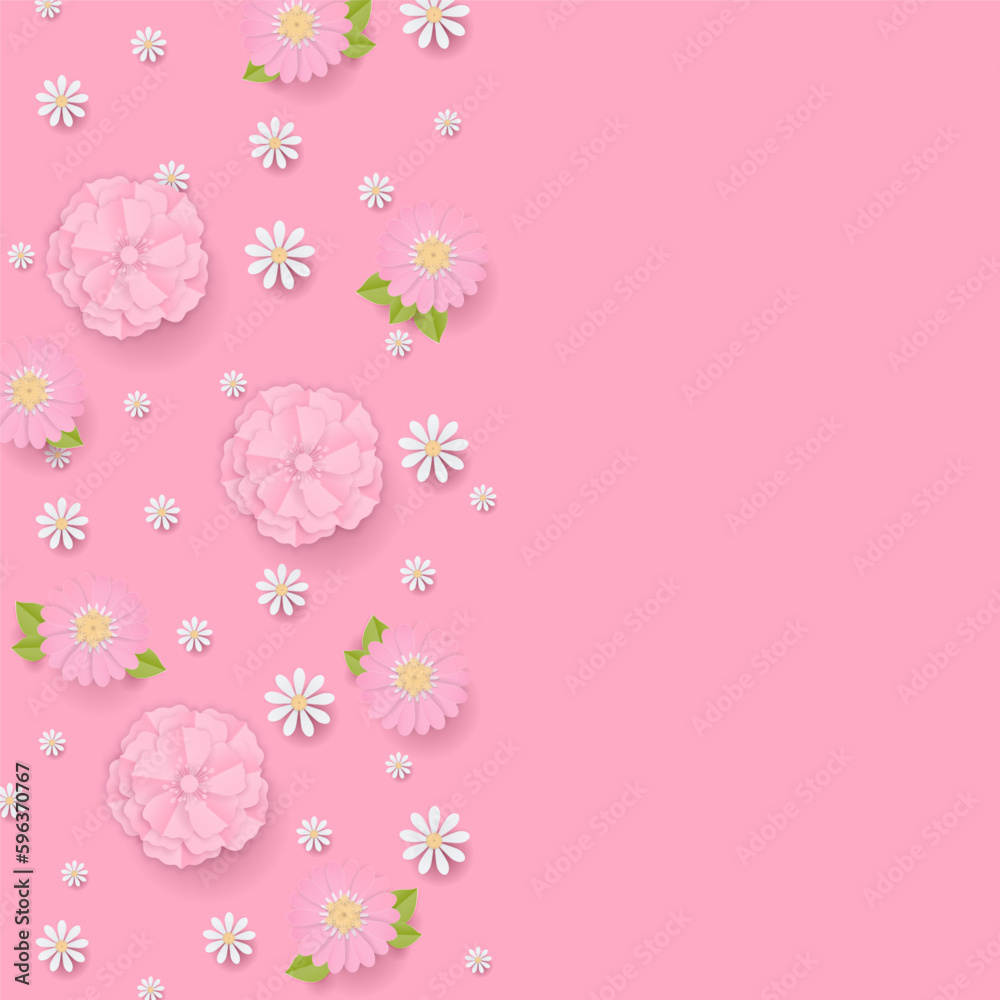 Cherry blossom and daisy pattern with copy space