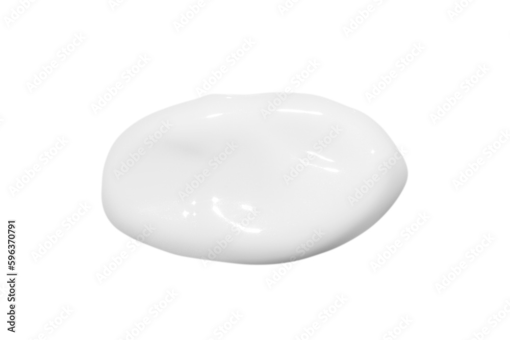 A drop of liquid smeared white cream on a white background. Isolated