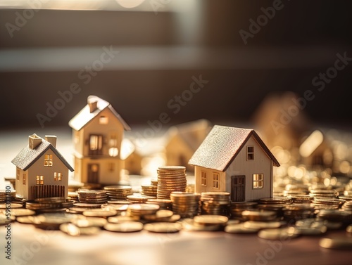 Many houses with a lot of coin stack, ideas for property investment, Home investment, income, tax, and passive income, Getting Rich,- Generative Ai