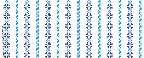 Ukrainian blue striped pattern of cornflower, bluet, bluebottle. Traditional ukrainian cross stitch folk, ethnic pattern