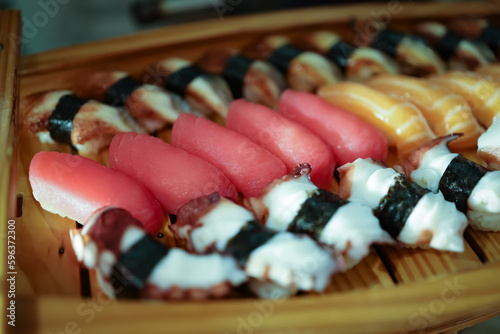 food sushi tuna japan ,Camera focus on sushi food