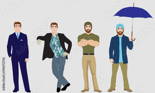 illustrated collection of white men in business and casual attire photo