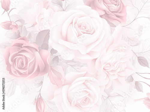 Watercolor floral wallpaper with beautiful pink roses, in the style of trace monotone, layered translucency, wallpaper for wedding decoration background.
