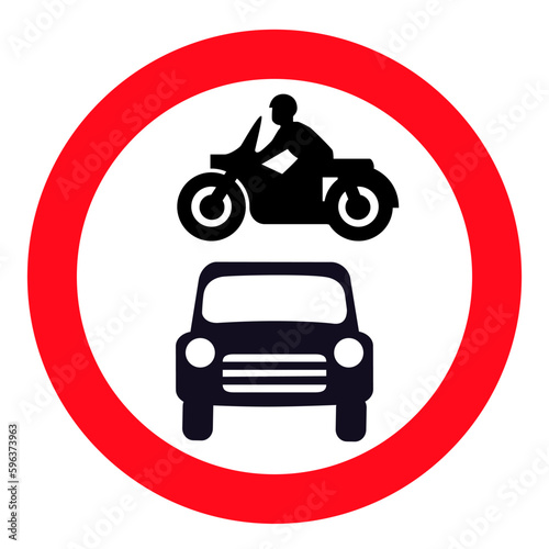 general isolated road sign with motorcycle and car silhouette means no motor vehicles sign for icon, button, board, notification, message, information, label, sticker etc. flat style vector design 