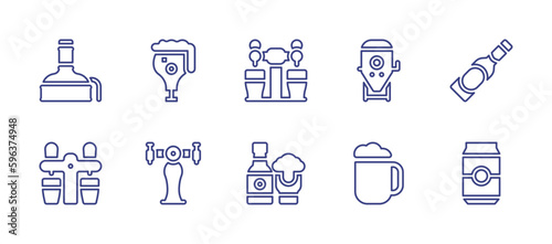 Beer line icon set. Editable stroke. Vector illustration. Containing brewery  beer  beer tap  fermentation  beer bottle  faucet  can.