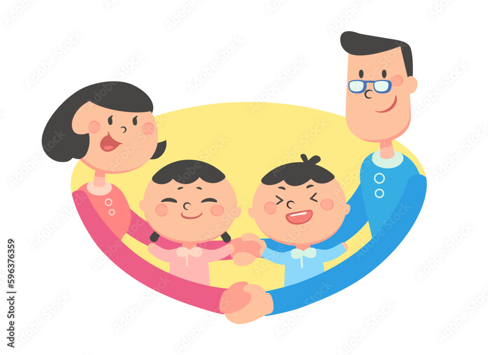 Happy Asian family character with children. Father, mother, daughter and son. Happy Asian family character with children. Father, mother, daughter and son.
