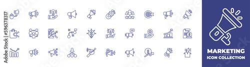 Marketing line icon collection. Editable stroke. Vector illustration. Containing digital marketing, marketing, hand, megaphone, attract customers, best employee, target, loud speaker, and more.