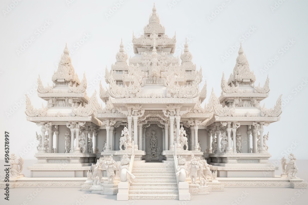 A 3D rendering of a temple structure on a white background. Generative AI