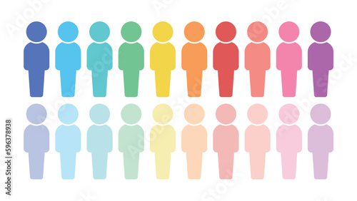 明るい20色の立っている人物/男性の人型アイコン･ピクトグラムのセット - カラフル