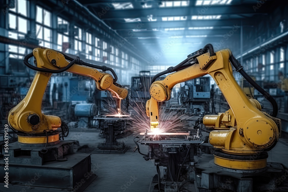 Automated robotic arms in manufacturing plant with heavy machinery, and production process to reduce costs while maintaining quality in the supply chain Automated robotic arms in manufacturing plant with heavy machinery, and production process to reduce costs while maintaining quality in the supply chain