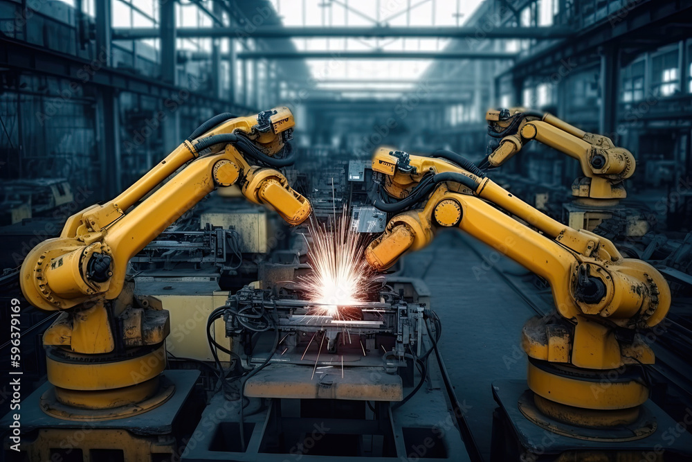 Automated robotic arms in manufacturing plant with heavy machinery, and production process to reduce costs while maintaining quality in the supply chain Automated robotic arms in manufacturing plant with heavy machinery, and production process to reduce costs while maintaining quality in the supply chain
