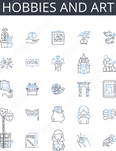 Hobbies and art line icons collection. Interests, Pastimes, Leisure activities, Spare-time pursuits, Recreations, Amusements, Entertainment vector and linear illustration. Generative AI