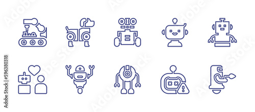 Robotic line icon set. Editable stroke. Vector illustration. Containing robot arm, robotic dog, robot, robotics, error.