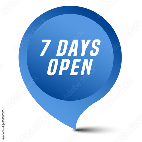 Colorful vector flat design banner seven days open. This sign is well adapted for web design.