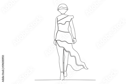 A catwalk woman in a beautiful dress. Fashion show one-line drawing © stlineart