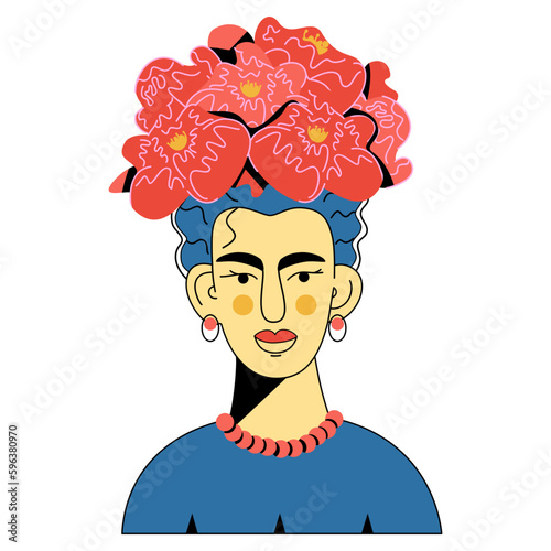 Abstract portrait of mexican girl.Vector flat illustration for print for t-shirt, postcard, picture.