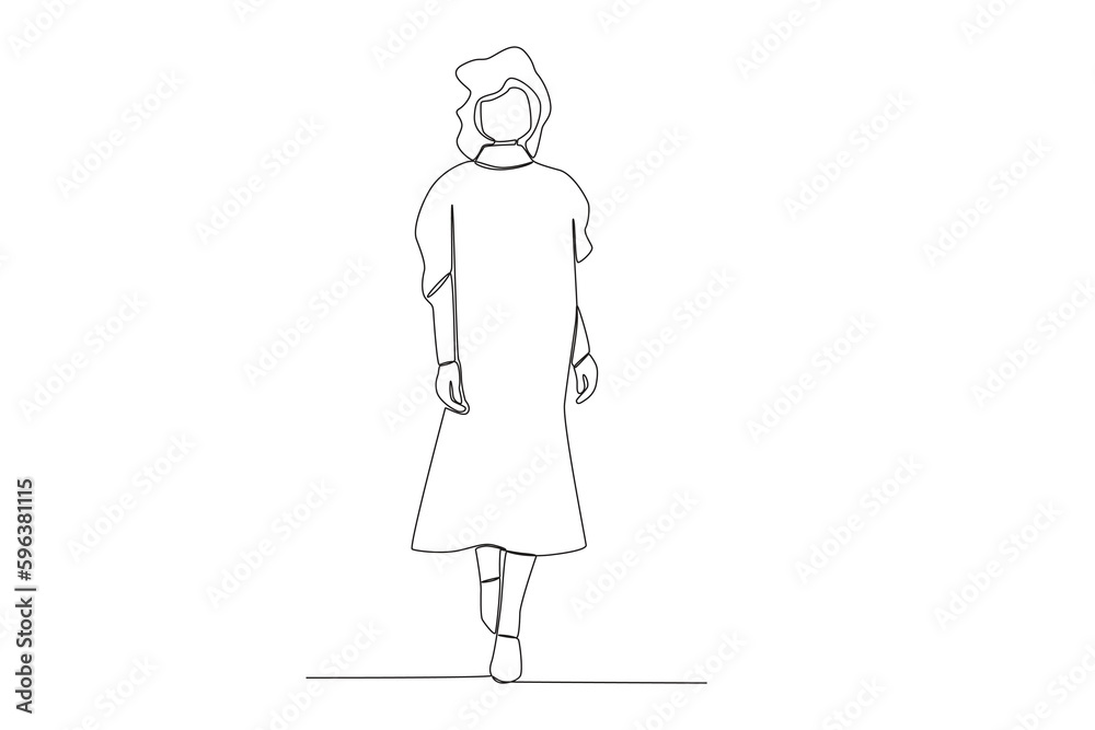 A woman posing in a long dress. Fashion show one-line drawing