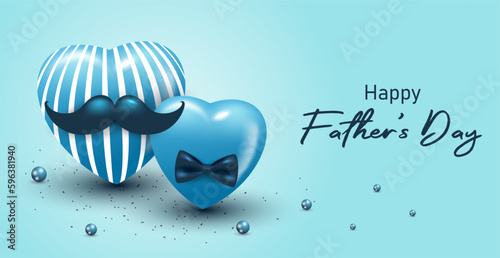 Happy Father's Day banner template with blue color and minimalist heart design.