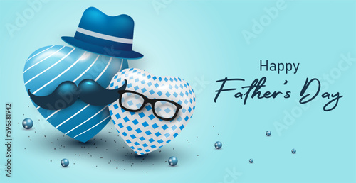 Happy Father's Day banner template with blue color and minimalist heart design.