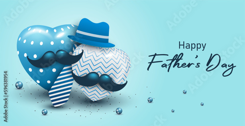 Happy Father's Day banner template with blue color and minimalist heart design.