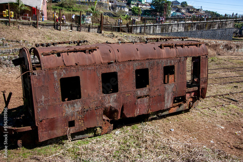 Vagão de trem abandonado e enferrujado na cidade de Paranapiacaba, São Paulo photo