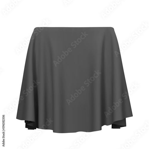 Black fabric covering a cube or rectangular shape, isolated on white background. Can be used as a stand for product display, draped table. Vector illustration